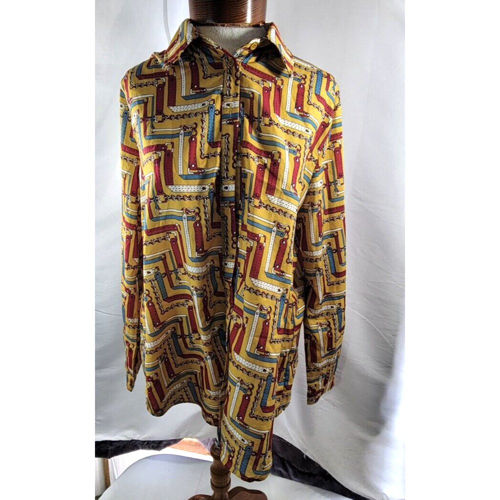 Pretty Little Thing Womens Size 4 Gold Colorful Chain Pattern Button Up Blouse